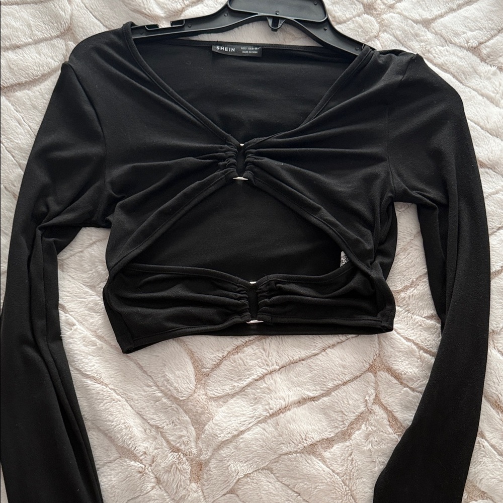 SHEIN Elegant Black Cut-Out Blouse